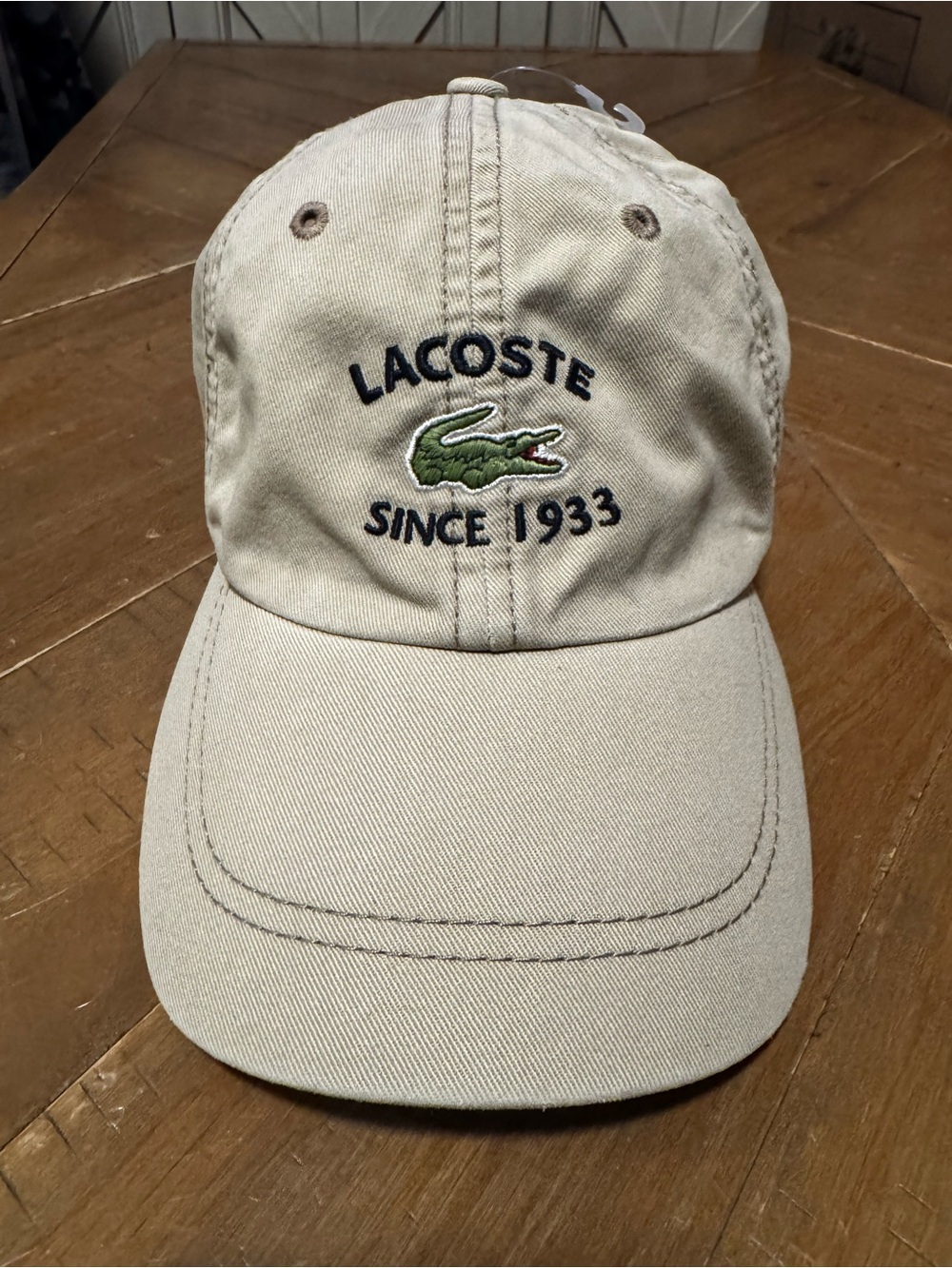 Lacoste Beige Baseball Cap with Green Crocodile Logo